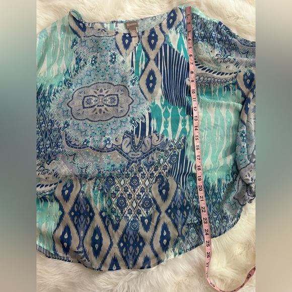 Chico's Blue Multi-Print Lightweight Poncho Top - Picture 5 of 8